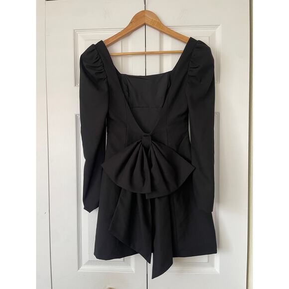 NWT ALB Anne Louise Square Neck Feminine Black Bow Back Mini Dress • Size XS - Picture 3 of 5